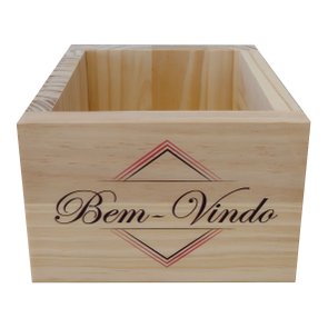 Cachepô Decorativo de Pinus com Estampa  - Bem Vindo  15x15x10 Cachepô Decorativo de Pinus com Estampa  - Bem Vindo  15x15x10
