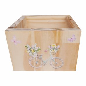 Cachepô Decorativo de Pinus com Estampa - Bicicleta e Borboletas 15x15x10 Cachepô Decorativo de Pinus com Estampa - Bicicleta e Borboletas 15x15x10