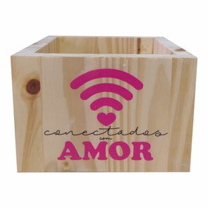 Cachepô Decorativo de Pinus com Estampa  - Conectados com Amor 15x15x10 Cachepô Decorativo de Pinus com Estampa  - Conectados com Amor 15x15x10