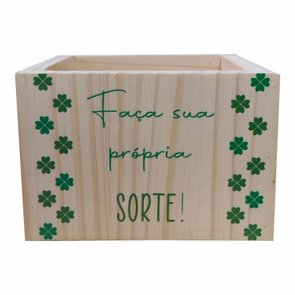 Cachepô Decorativo de Pinus com Estampa  - Faça Sua Própria Sorte! 15x15x10 Cachepô Decorativo de Pinus com Estampa  - Faça Sua Própria Sorte! 15x15x10