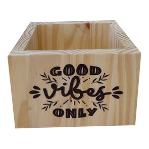 Cachepô Decorativo de Pinus com Estampa  - Good Vibes Only Preto 15x15x10 Cachepô Decorativo de Pinus com Estampa  - Good Vibes Only Preto 15x15x10