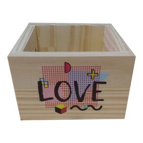 Cachepô Decorativo de Pinus com Estampa  - Love 15x15x10 Cachepô Decorativo de Pinus com Estampa  - Love 15x15x10