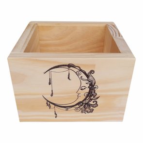 Cachepô Decorativo de Pinus com Estampa - Lua 15x15x10 Cachepô Decorativo de Pinus com Estampa - Lua 15x15x10