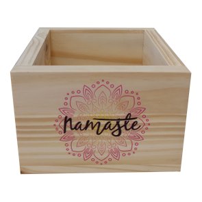 Cachepô Decorativo de Pinus com Estampa  - Namaste Fundo Mandala  15x15x10 Cachepô Decorativo de Pinus com Estampa  - Namaste Fundo Mandala  15x15x10