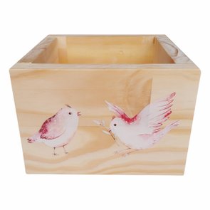 Cachepô Decorativo de Pinus com Estampa - Passarinhos 15x15x10 Cachepô Decorativo de Pinus com Estampa - Passarinhos 15x15x10