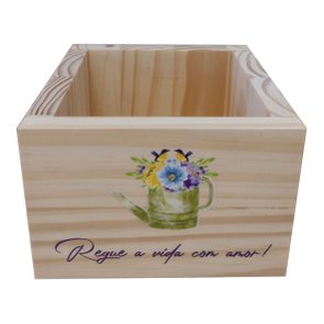 Cachepô Decorativo de Pinus com Estampa  - Regue a Vida com Amor 15x15x10 Cachepô Decorativo de Pinus com Estampa  - Regue a Vida com Amor 15x15x10