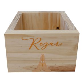 Cachepô Decorativo de Pinus com Estampa  - Rezar  15x15x10 Cachepô Decorativo de Pinus com Estampa  - Rezar  15x15x10