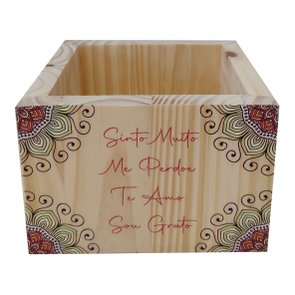 Cachepô Decorativo de Pinus com Estampa  - Sinto Muito Me Perdoe Te Amo Sou Grato 15x15x10 Cachepô Decorativo de Pinus com Estampa  - Sinto Muito Me Perdoe Te Amo Sou Grato 15x15x10