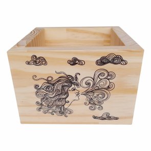 Cachepô Decorativo de Pinus com Estampa - Sopro 15x15x10