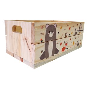Caixote Decorativo 40cm em Madeira de Pinus com Estampa - Bichinhos na Floresta Caixote Decorativo 40cm em Madeira de Pinus com Estampa - Bichinhos na Floresta