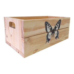 Caixote Decorativo 40cm em Madeira de Pinus com Estampa - Borboleta Colorida Caixote Decorativo 40cm em Madeira de Pinus com Estampa - Borboleta Colorida