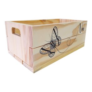 Caixote Decorativo 40cm em Madeira de Pinus com Estampa - Borboleta Voe Caixote Decorativo 40cm em Madeira de Pinus com Estampa - Borboleta Voe