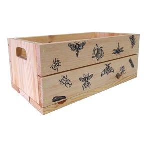 Caixote Decorativo 40cm em Madeira de Pinus com Estampa - Insetos Preto e Branco Caixote Decorativo 40cm em Madeira de Pinus com Estampa - Insetos Preto e Branco