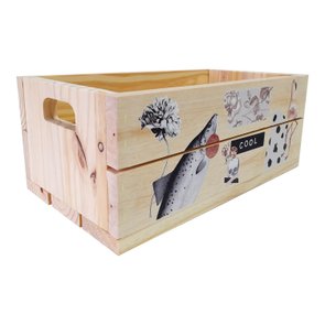 Caixote Decorativo 40cm em Madeira de Pinus com Estampa - Peixe Caveira Flamingo Caixote Decorativo 40cm em Madeira de Pinus com Estampa - Peixe Caveira Flamingo