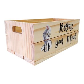 Caixote Decorativo 40cm em Madeira de Pinus com Estampa - Release Your Mind Caixote Decorativo 40cm em Madeira de Pinus com Estampa - Release Your Mind
