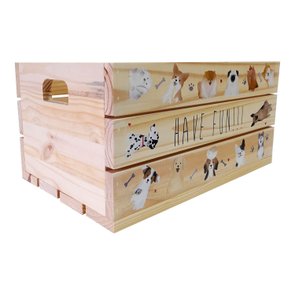 Caixote Decorativo 50cm em Madeira de Pinus com Estampa - Have Fun!!! Caixote Decorativo 50cm em Madeira de Pinus com Estampa - Have Fun!!!