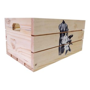 Caixote Decorativo 50cm em Madeira de Pinus com Estampa - Mulher e Flores Caixote Decorativo 50cm em Madeira de Pinus com Estampa - Mulher e Flores