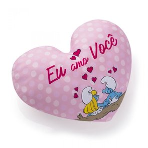 Almofada Coração Smurfs - Eu Amo Você - Rosa - LUDI Almofada Coração Smurfs - Eu Amo Você - Rosa - LUDI