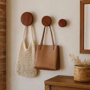 Conjunto 3 Ganchos Cabideiros Dots Redondos Em Madeira Pinus