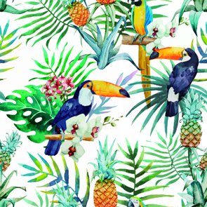 Placa Decorativa Abacaxis com Tucanos Placa Decorativa Abacaxis com Tucanos