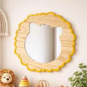 Espelho Decorativo Infantil Leão Em Madeira Pinus