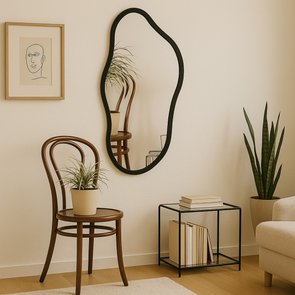 Espelho Orgânico Decorativo Médio Moderno Lapidado e MDF Laqueado Para Quarto - 44x84cm Espelho Orgânico Decorativo Médio Moderno Lapidado e MDF Laqueado Para Quarto - 44x84cm