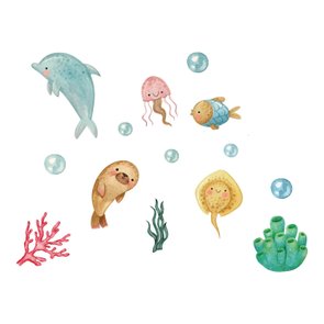 Kit Placas Decorativas para Quarto Infantil Tema Oceano Animais Marinhos - 14 Peças Kit Placas Decorativas para Quarto Infantil Tema Oceano Animais Marinhos - 14 Peças