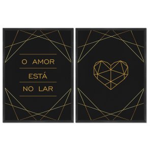 Kit 2 Quadros em Telas Canvas O Amor Está no Lar Coração Geométrico Dourado Kit 2 Quadros em Telas Canvas O Amor Está no Lar Coração Geométrico Dourado