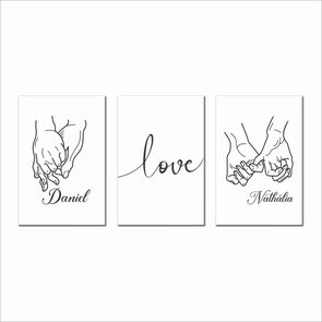 Kit 3 Placas Decorativas com o Nome do Casal Personalizado Kit 3 Placas Decorativas com o Nome do Casal Personalizado