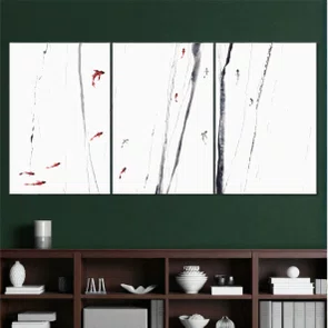 Kit 3 Placas Decorativas Koi Pintura de Carpas Nadando no Estilo Sumiê
