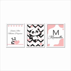 Quadro Infantil Bebê Kit Urso Panda Desenho Com 3 - 20x20 - Branco