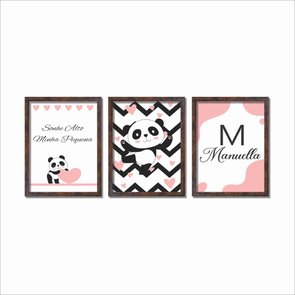 Quadro Infantil Bebê Kit Urso Panda Desenho Com 3 - 20x20 - Branco