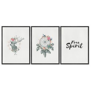 Kit 3 Quadros em Telas Canvas Frase "Free Spirit" Boho Style Kit 3 Quadros em Telas Canvas Frase "Free Spirit" Boho Style