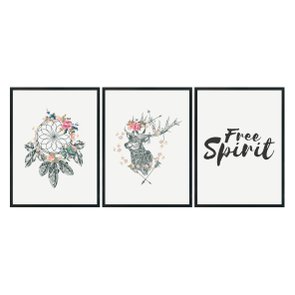 Kit 3 Quadros Frase: "Free Spirit" Boho Style Kit 3 Quadros Frase: "Free Spirit" Boho Style