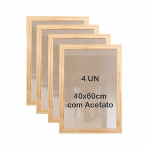 Kit 4 Molduras 40x60cm em Madeira de Pinus com MDF e Acetato - 2x1 Kit 4 Molduras 40x60cm em Madeira de Pinus com MDF e Acetato - 2x1