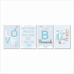 Kit 4 Placas Decorativas Personalizada Infantil Love Com o Nome da Criança - Balões Kit 4 Placas Decorativas Personalizada Infantil Love Com o Nome da Criança - Balões