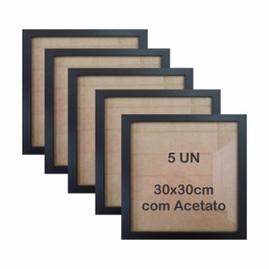 Kit 5 Molduras 30x30cm em Moldura Lisa Revestida com MDF e Acetato -2x1 Kit 5 Molduras 30x30cm em Moldura Lisa Revestida com MDF e Acetato -2x1