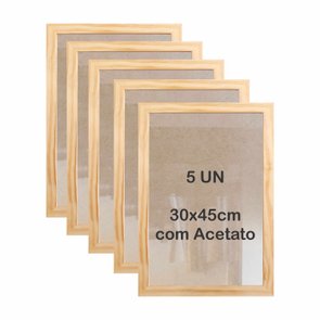 Kit 5 Molduras 30x45cm em Madeira de Pinus com MDF e Acetato - 2x1 Kit 5 Molduras 30x45cm em Madeira de Pinus com MDF e Acetato - 2x1