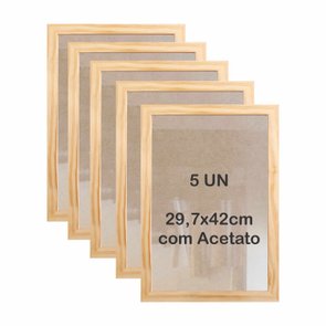 Kit 5 Molduras A3 29,7x42cm em Madeira de Pinus com MDF e Acetato - 2x1 Kit 5 Molduras A3 29,7x42cm em Madeira de Pinus com MDF e Acetato - 2x1
