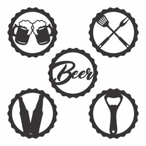 Kit 5 Placas Decorativas Área Churrasco Beer em Mdf 3mm Vazado Kit 5 Placas Decorativas Área Churrasco Beer em Mdf 3mm Vazado
