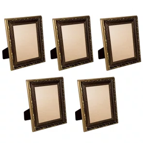 Kit 5 Porta Retratos 10x15cm de Moldura Dourada com Gravação e PVC Mais Fundo com Suporte - 4x2,5