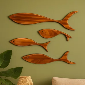 Kit com 4 Peixes em Madeira Pinus Decoração Náutica, Estilo Praia, Arte de Parede Costeira para Sala, Quarto ou Varanda Kit com 4 Peixes em Madeira Pinus Decoração Náutica, Estilo Praia, Arte de Parede Costeira para Sala, Quarto ou Varanda