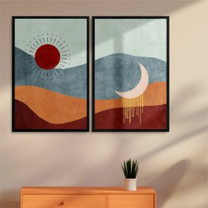 Kit 2 Quadros Decorativos Sol e Lua Boho Kit 2 Quadros Decorativos Sol e Lua Boho