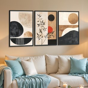 Kit 3 Quadros Decorativos Pintura Formas Abstratas Boho Kit 3 Quadros Decorativos Pintura Formas Abstratas Boho