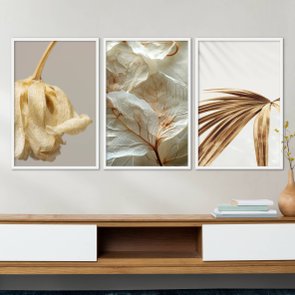 Kit 3 Quadros Decorativos Folhagens Douradas Minimalistas Kit 3 Quadros Decorativos Folhagens Douradas Minimalistas