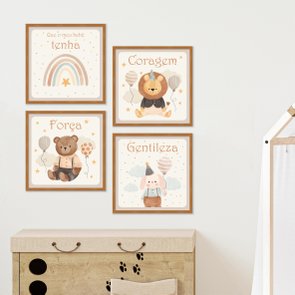 Kit de 4 Quadros Decorativos Infantis Que o Meu Bebê Tenha  Coragem Força e Gentileza Kit de 4 Quadros Decorativos Infantis Que o Meu Bebê Tenha  Coragem Força e Gentileza