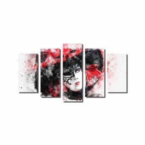 Kit de Quadros Decorativos Pintura Mulher Máscara e Chapéu Kit de Quadros Decorativos Pintura Mulher Máscara e Chapéu