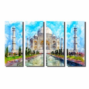 Kit de Quadros Decorativos Pintura Watercolor Taj Mahal Kit de Quadros Decorativos Pintura Watercolor Taj Mahal