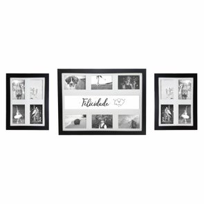 Kit Trio de Quadros Painéis de Parede para 14 Fotos 10x15cm - Felicidade Kit Trio de Quadros Painéis de Parede para 14 Fotos 10x15cm - Felicidade
