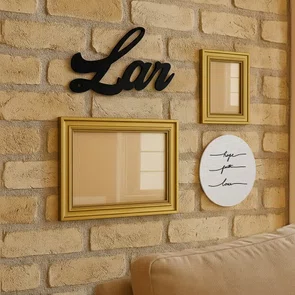 Kit Decorativo de Parede com Molduras para Foto e Placas Decorativas Palavra Lar – Conjunto de Quadros para Sala, Quarto
